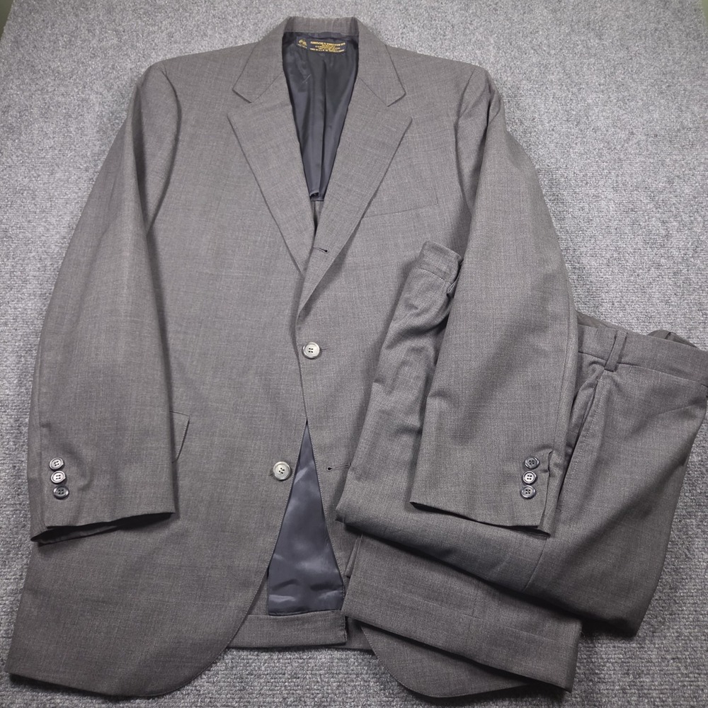 Brooks Brothers Makers Wool Suit 41R 36x30 Gray 2 Piece Made In USA Blazer Pant